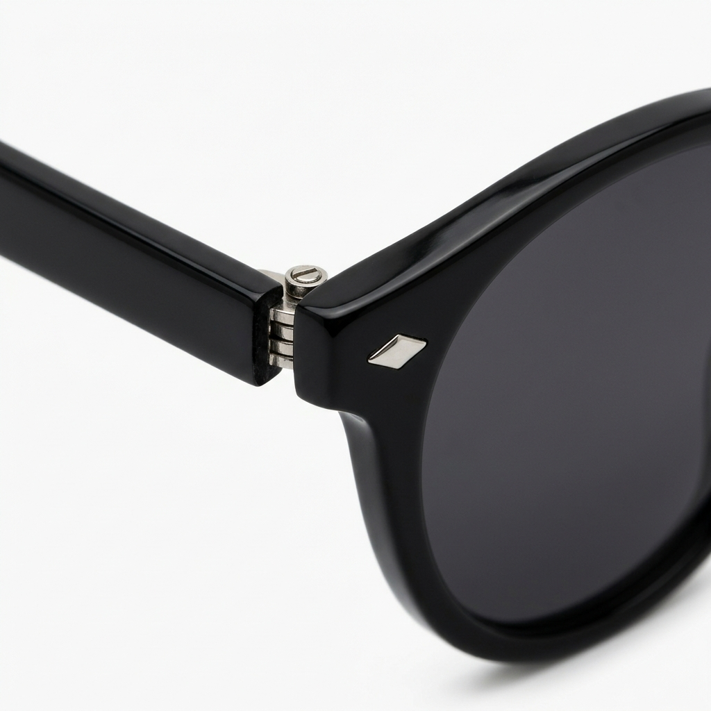 Madera Classic Midnight Black sunglasses hinge macro detail