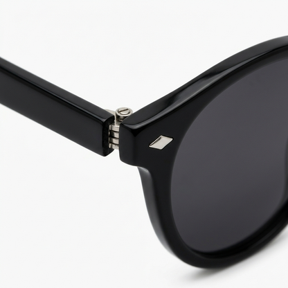 Madera Classic Midnight Black sunglasses hinge macro detail
